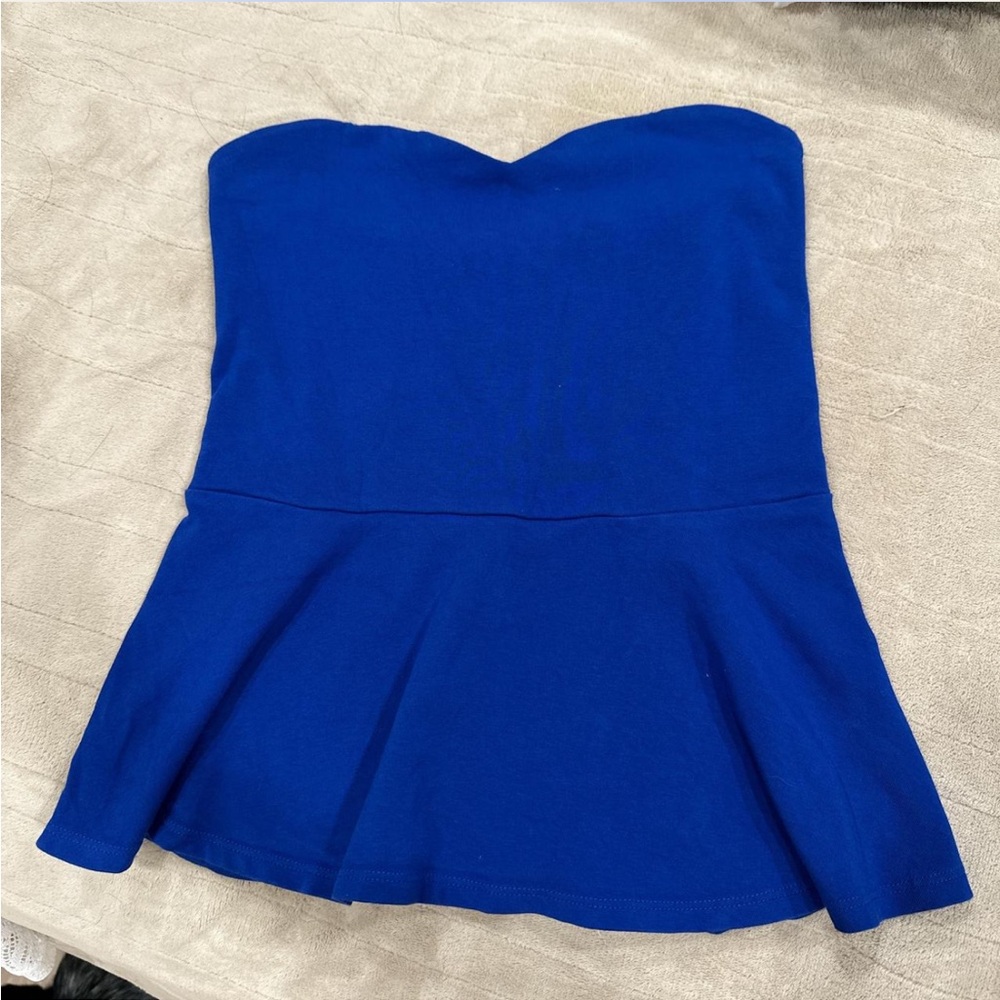Express Blue Strapless Peplum Top